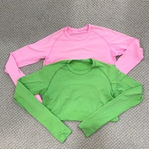 lululemon Swiftly Tech Long Sleeve Shirts- pink and green size 8 SET OF 2